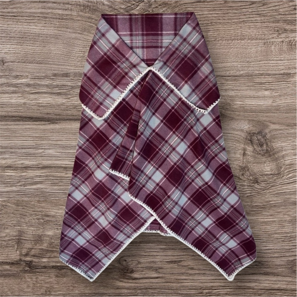 Plaid Burgundy and Gray Women’s Fleece Poncho size S/M